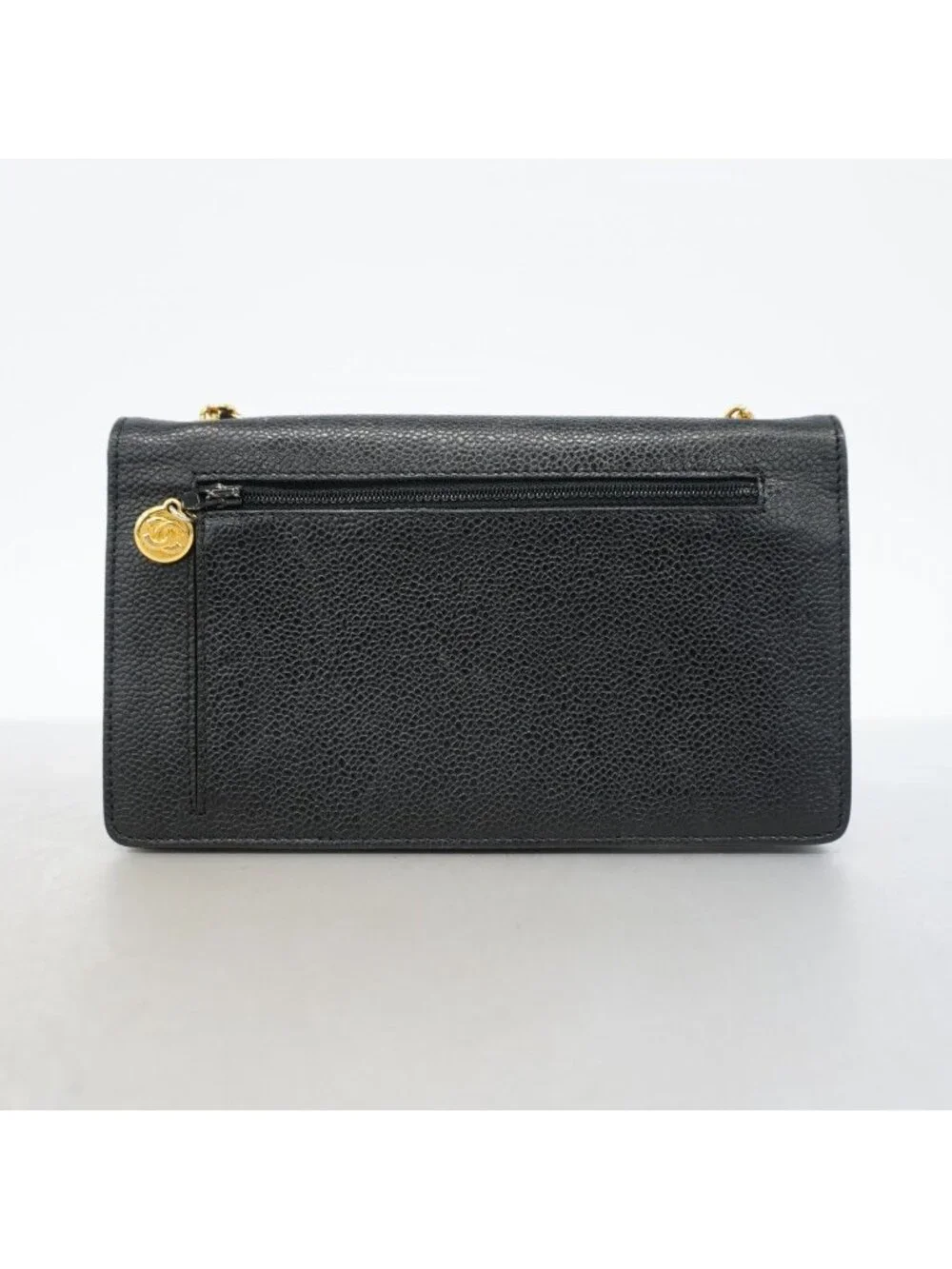 Chanel Shoulder Wallet Caviar Leather Black Gold